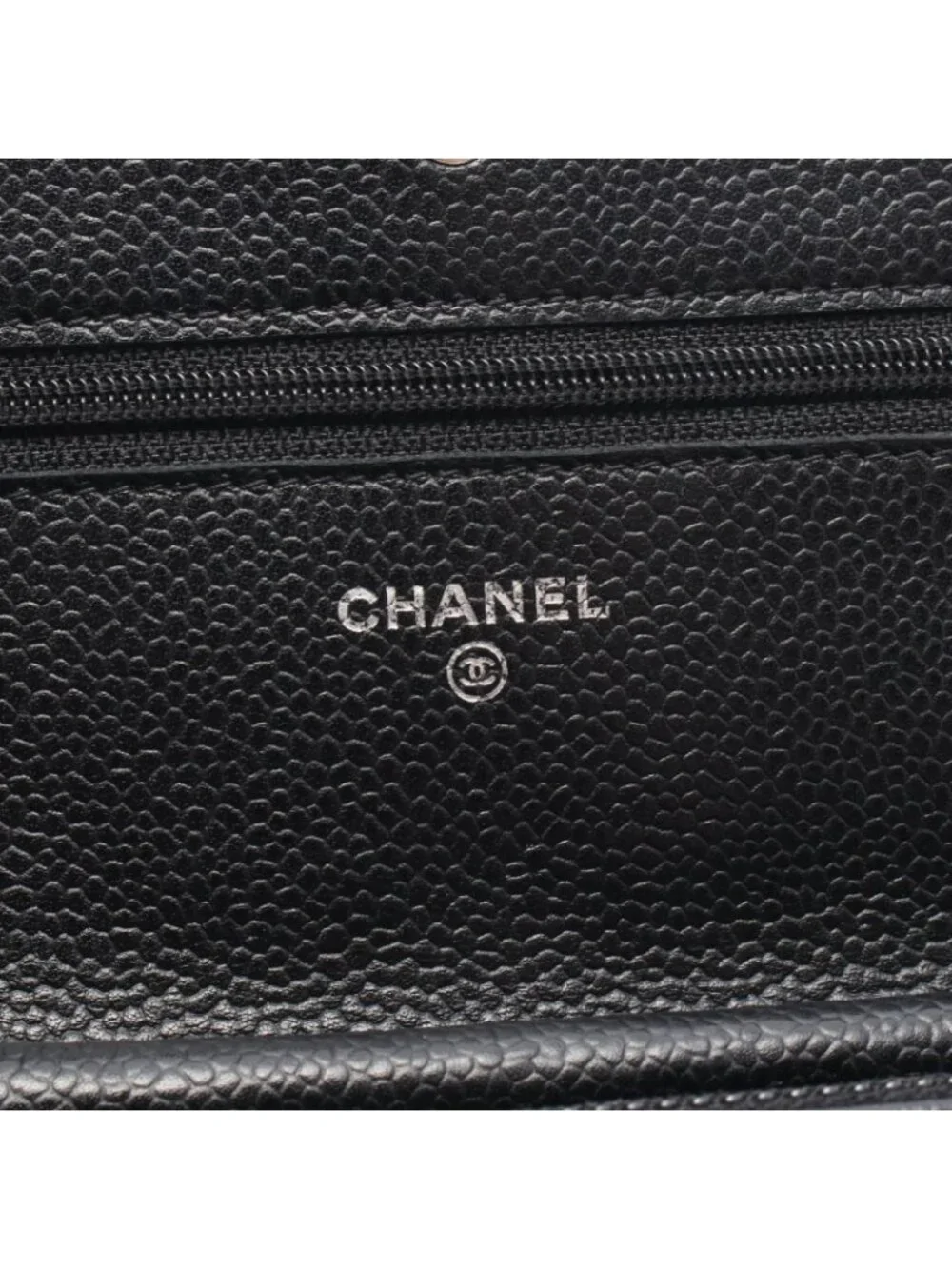 Chanel Shoulder Bag Quilted Black Caviar Leather Chain Wallet